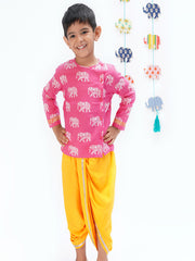 Kids Pink Regular Kurti Set