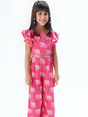 Kids Pink Regular Jumpsuit