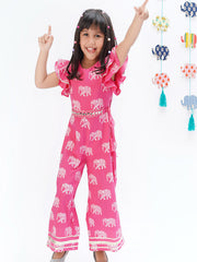 Kids Pink Regular Jumpsuit