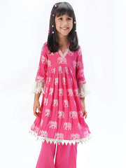 Kids Pink Regular Kurti Set