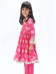 Kids Pink Regular Kurti Set