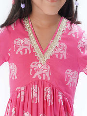Kids Pink Regular Kurti Set