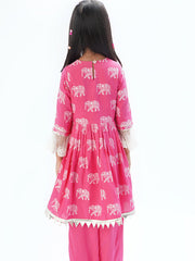 Kids Pink Regular Kurti Set