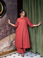 Womens Red  Regular Kurta Set