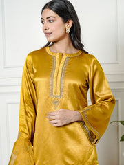 Womens Mustered Yellow Regular Kurti Sets