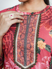 Womens Red Regular Kurti Sets