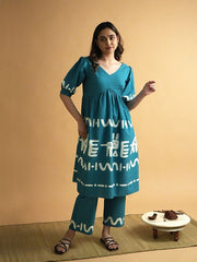 Womens Blue Flared Co-ords