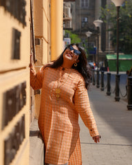 Womens Orange Straight Kurti Sets