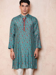 Mens Teal Blue Regular Kurta