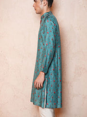 Mens Teal Blue Regular Kurta