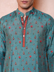 Mens Teal Blue Regular Kurta