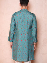 Mens Teal Blue Regular Kurta