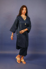 Womens Blue Straight Kurti Sets