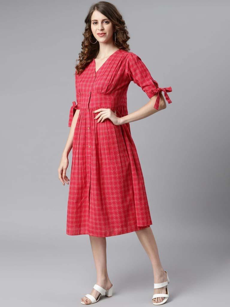 Womens Red A-Line Dress from Janasya - JYDR1019 - moher.in