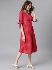 Womens Red A-Line Dress from Janasya - JYDR1019 - moher.in