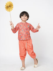 Kids Orange Regular Kurti Set