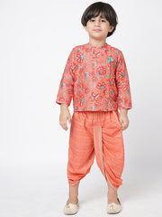 Kids Orange Regular Kurti Set