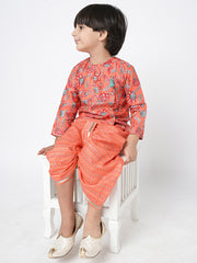 Kids Orange Regular Kurti Set