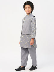 Kids Grey Regular Kurti Set