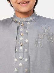 Kids Grey Regular Kurti Set