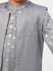 Kids Grey Regular Kurti Set