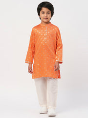 Kids Orange Regular Kurti Set