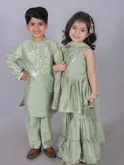 Kids Sea Green  Regular Kurti Set