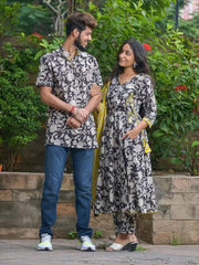 Cotton Noir Vine Angrakha Couple Set Combo