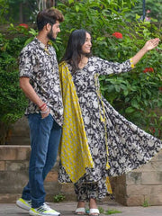 Cotton Noir Vine Angrakha Couple Set Combo