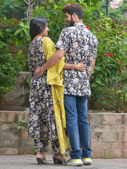 Cotton Noir Vine Angrakha Couple Set Combo