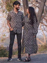 Cotton Black Floret Couple Set Combo