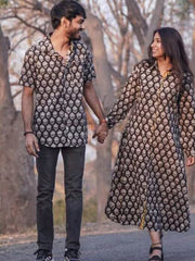 Cotton Black Floret Couple Set Combo