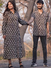 Cotton Black Floret Couple Set Combo