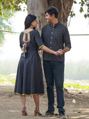 Cotton Black Kantha Couple Set Combo