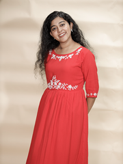 Women's red pleated dress - SAKU3998