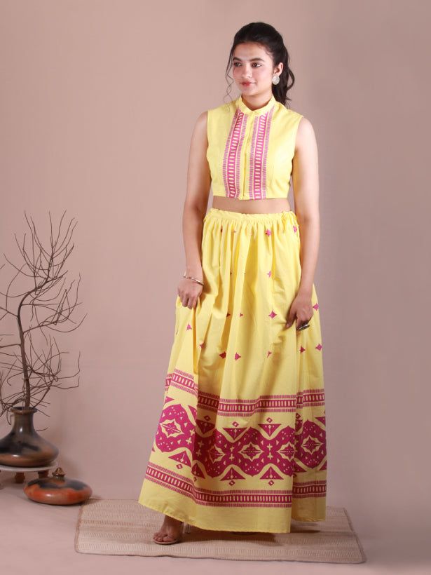 Womens Yellow  A-line Co-ords , Co-ords , Falguni Shankar , Co-ords, Yellow  , moher.in