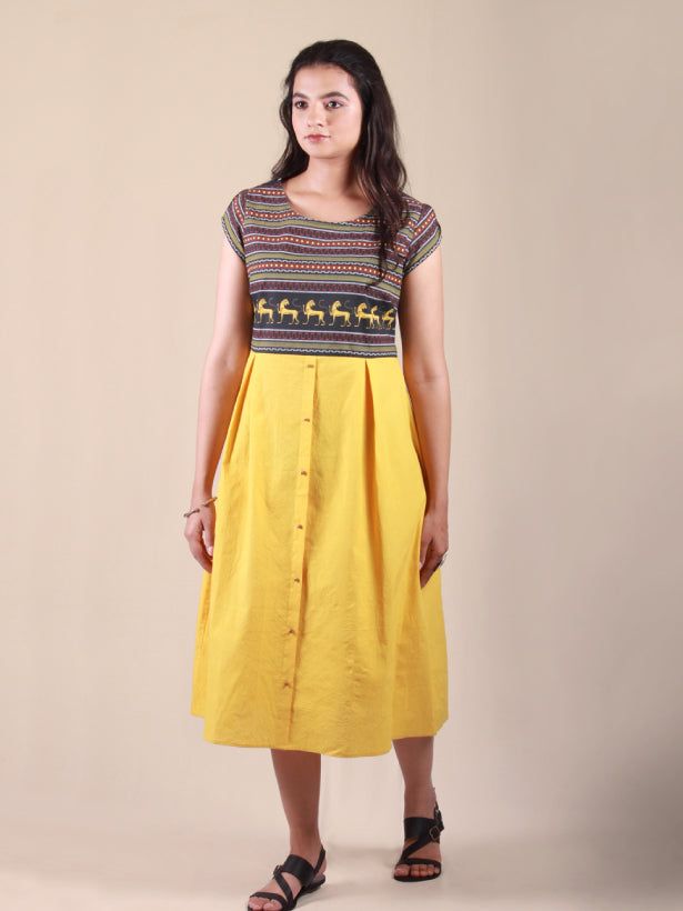 Womens Yellow  A-line Dress , Dress , Falguni Shankar , Dress, Yellow  , moher.in