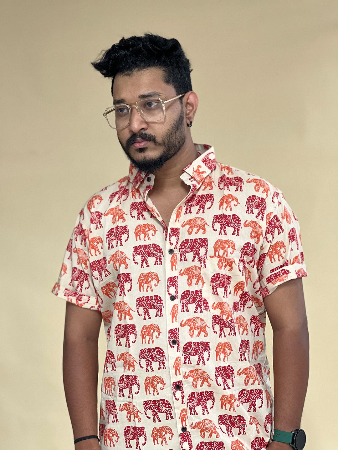 Mens elephant print regular Shirt from Laatsahab - CHST3914 - moher.in