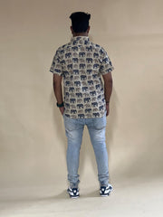 Mens blue elephant print regular shirt - CHST3915 - moher.in