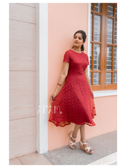 Womens Red Netted fabric Dress