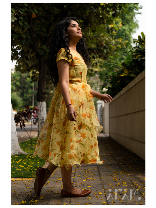 Womens Yellow Organza Dress