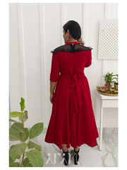 Womens Red & Black Velvet & Net Dress
