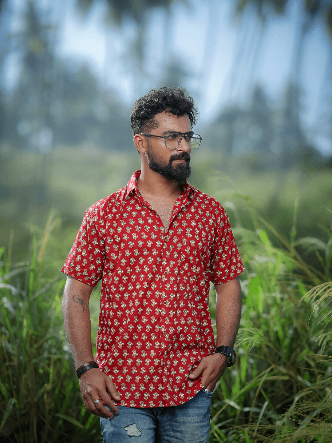Mens Red Printed Shirt from Teramen - CHST4051 - moher.in