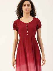 Womens Maroon Colored Cotton Tie Dye Regular Dress from Maaesa Creations -MADR47 - moher.in