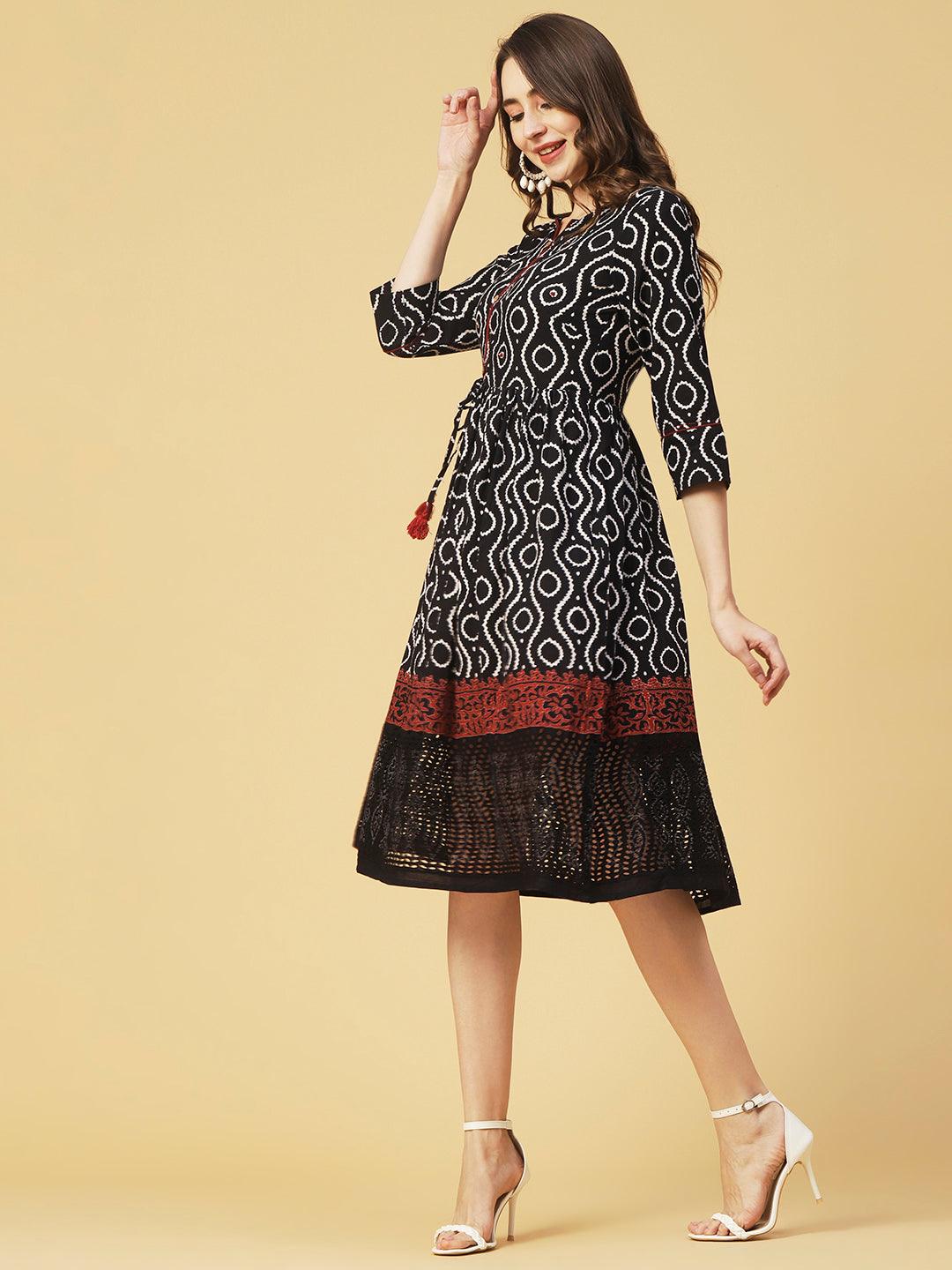Women Black Flared Dressfrom Fashor -FHDR4215 - moher.in