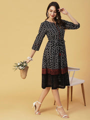 Women Black Flared Dressfrom Fashor -FHDR4215 - moher.in