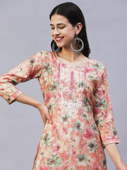 Women Peach Straight Kurtafrom Fashor -FHKU4221