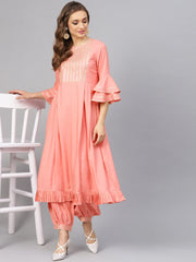 Womens Peach Flared Dress from Idalia_ IDDR1059