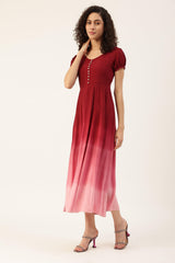 Womens Maroon Colored Cotton Tie Dye Regular Dress from Maaesa Creations -MADR47 - moher.in