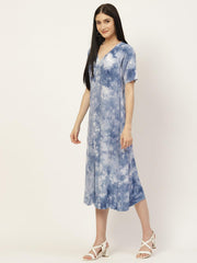 Womens Blue Tie And Dye Dress Regular Dress from Maaesa Creations -MADR48 - moher.in